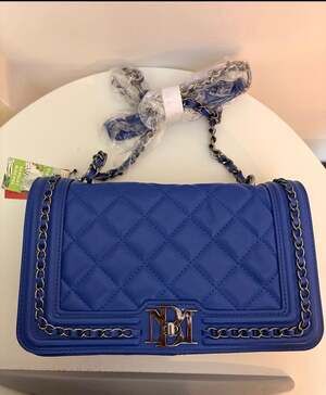 Badgley Mischka Blue Quilted Vegan Leather Chain Shoulder Bag